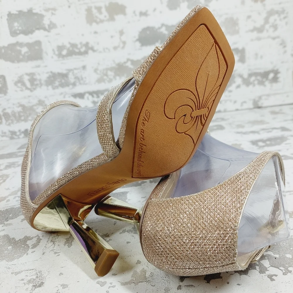New Franco Sarto Rania 2 Stiletto Cut-Out Ankle Strap Gold High Heels i937 - Picture 9 of 12